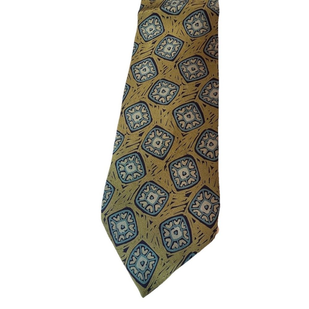 Georgio Armani Vintage Silk Tie Geometric Gold & Blue Dark Academic Going Out